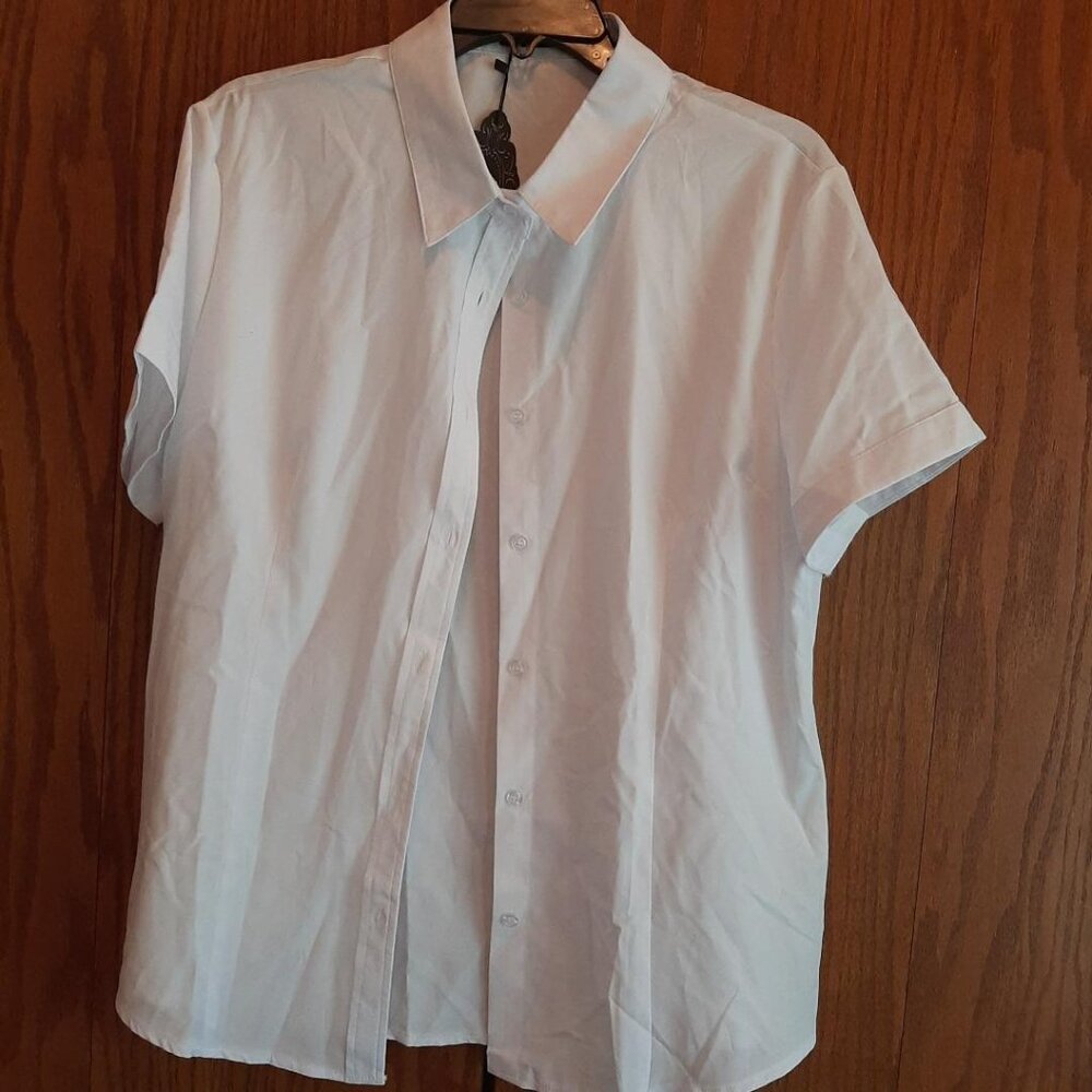 NEW ! Atnlewhi Women Basic Button Down Shirt Short Sleeve White Size XXL